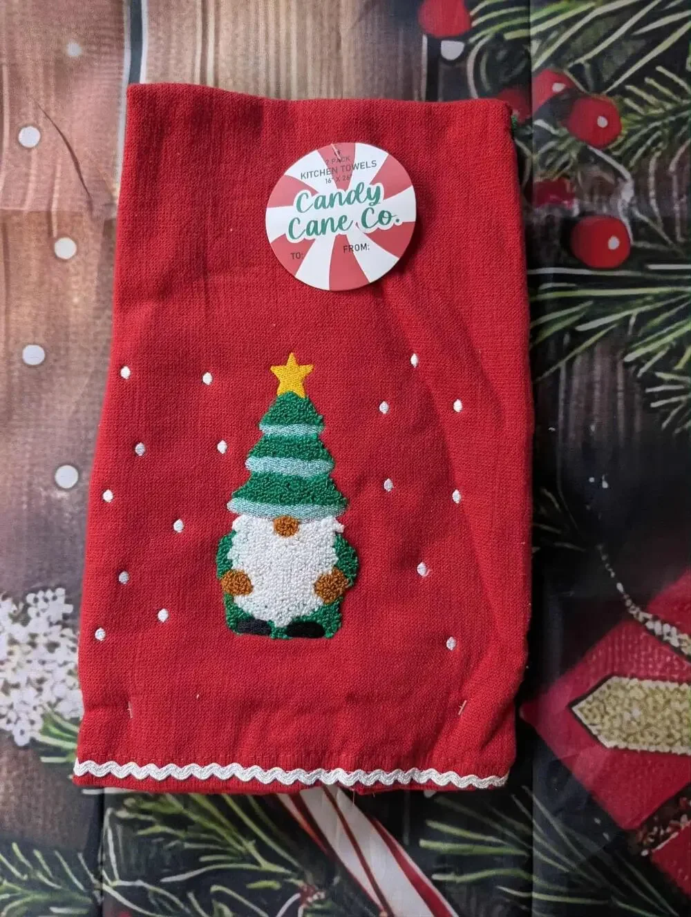 Candy Cane Co Gnome Christmas Kitchen Towels Set of 2 Green & Red Holiday Decor